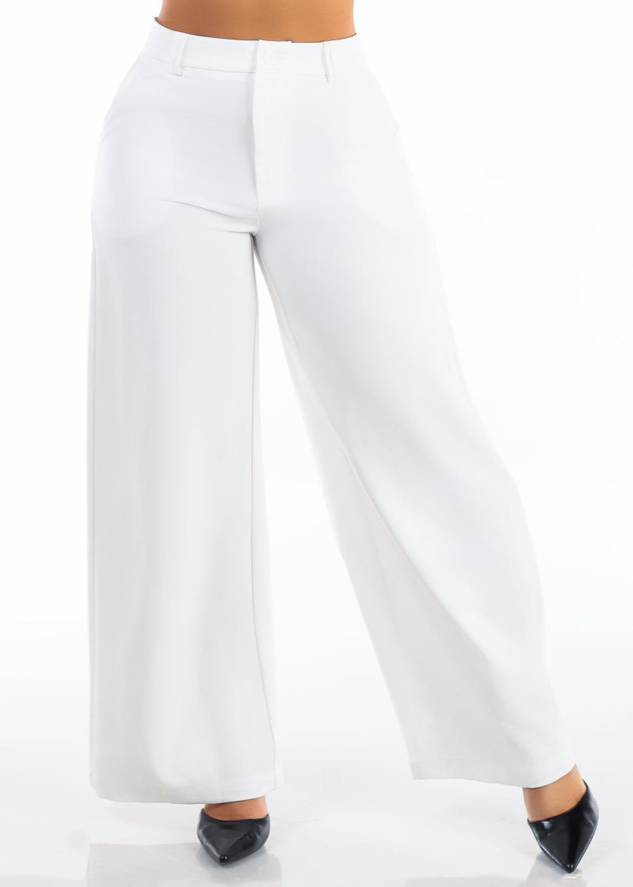 Butt Lift Super High Waist Wide Leg Dress Pants White, view 3 of 6