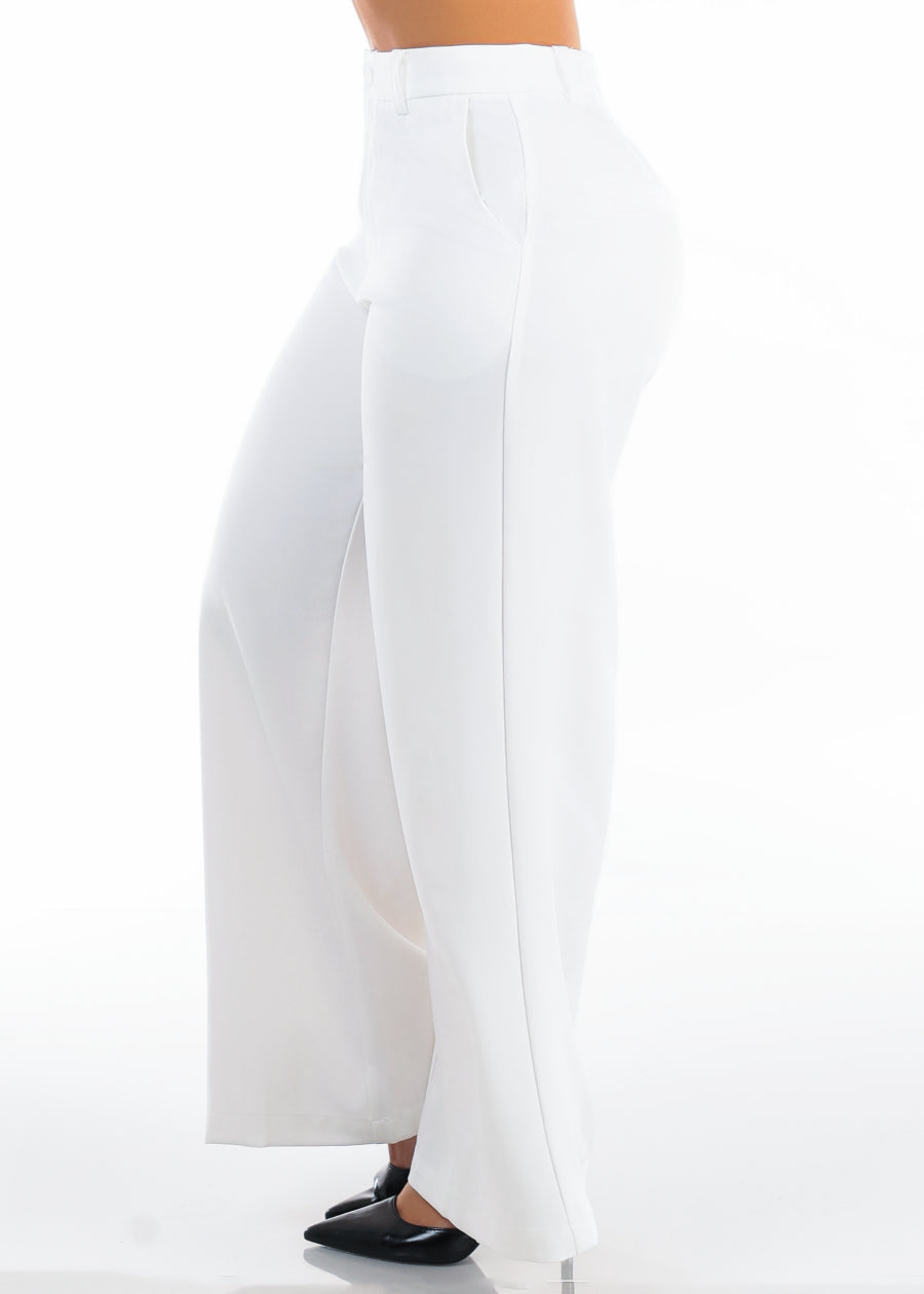 Butt Lift Super High Waist Wide Leg Dress Pants White, view 4 of 6