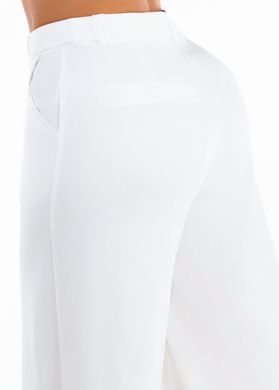 Butt Lift Super High Waist Wide Leg Dress Pants White, view 5 of 6