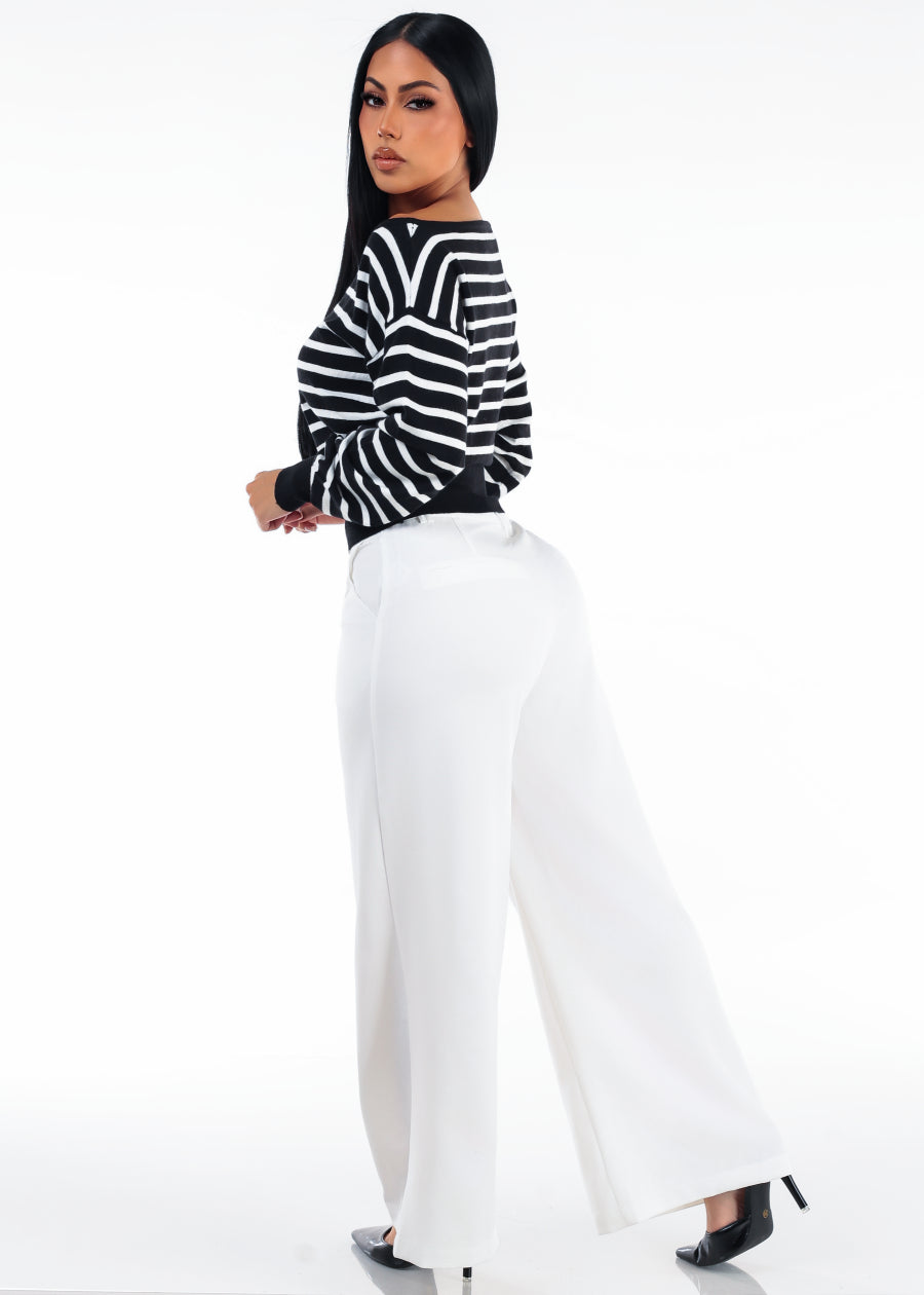 Butt Lift Super High Waist Wide Leg Dress Pants White, view 6 of 6