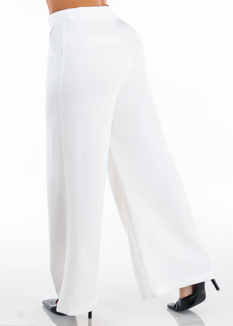 Butt Lift Super High Waist Wide Leg Dress Pants White, view 1 of 6
