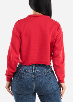 Long Sleeve Cropped Sweatshirt Red "Baddie"