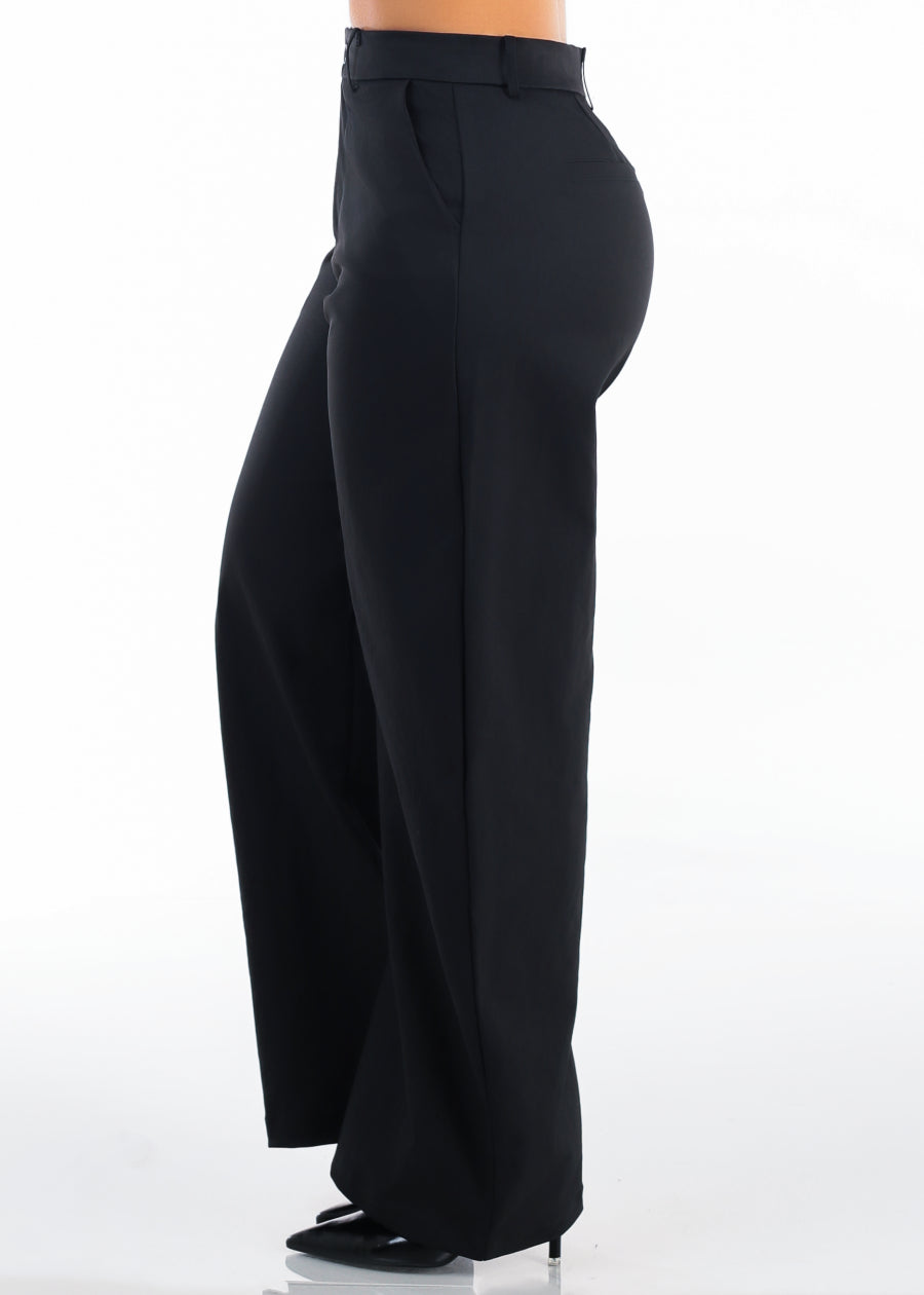 Super High Waisted Wide Legged Dress Pants Black, view 3 of 5