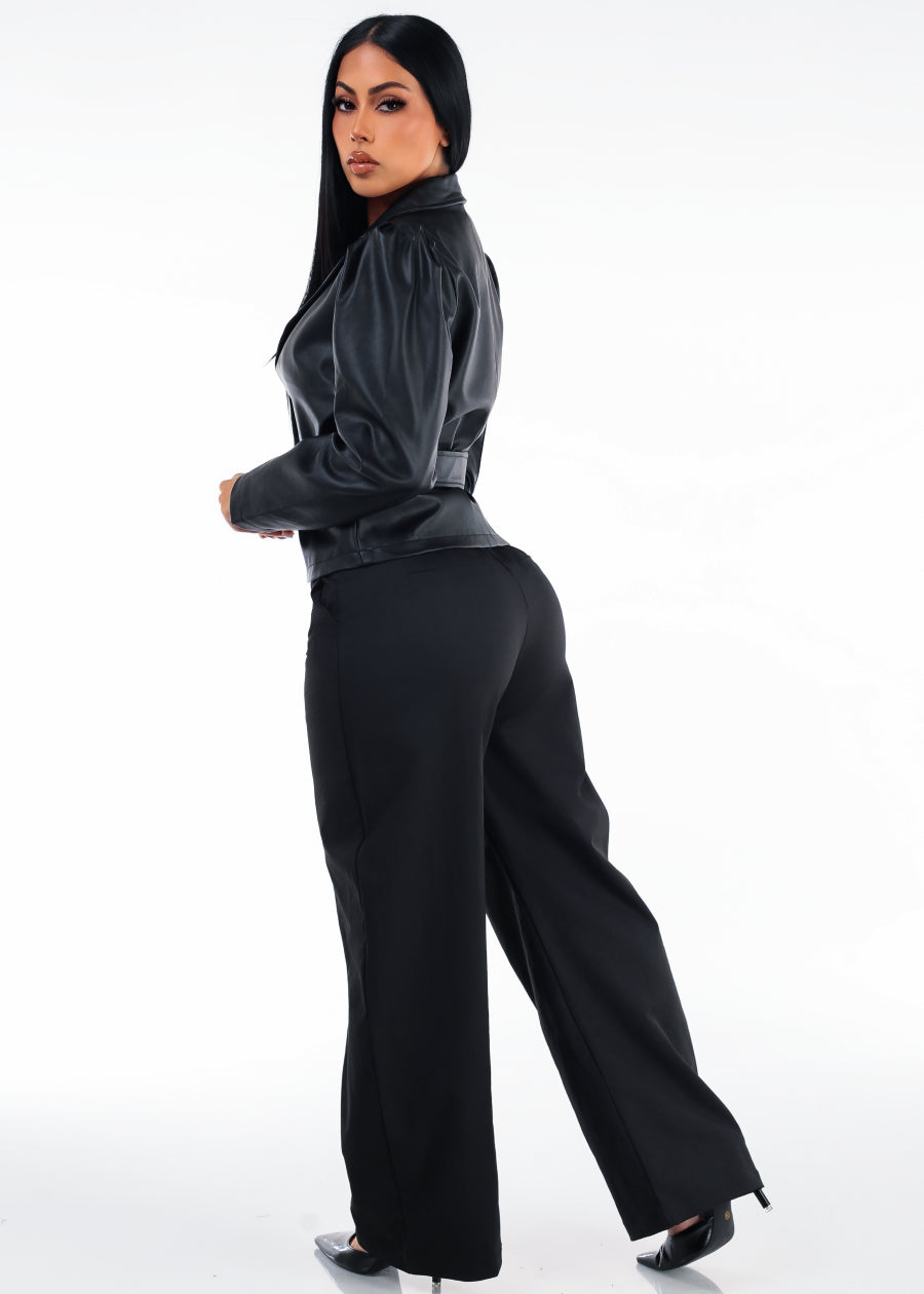 Super High Waisted Wide Legged Dress Pants Black, view 5 of 5