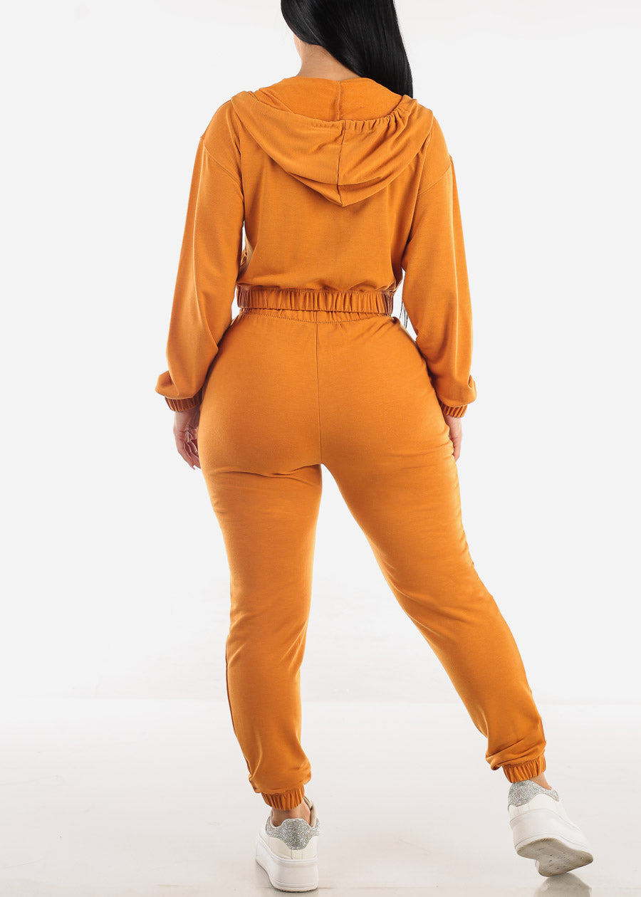 Cropped Zip Up Hoodie & Jogger Pants Tangerine (2 PCE SET)