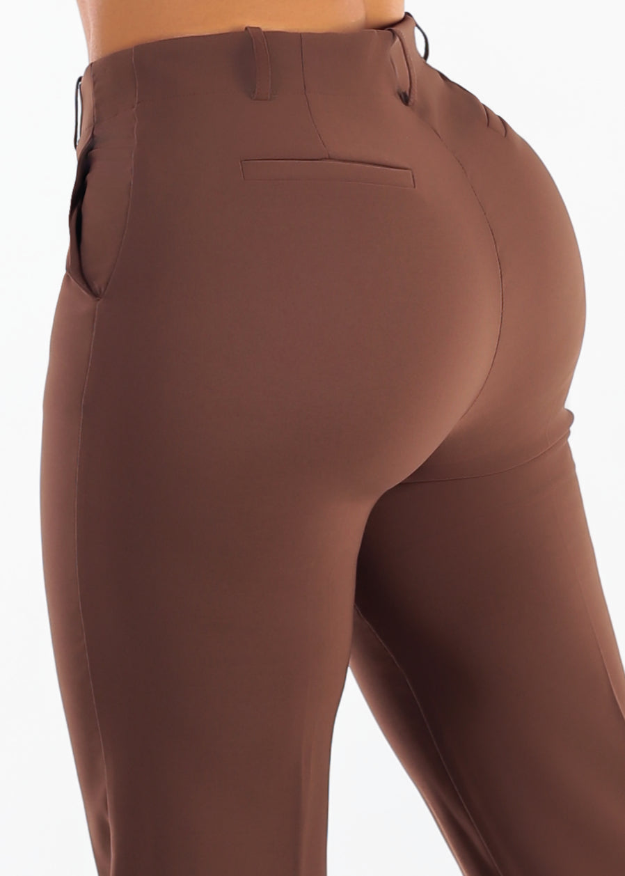 Butt Lift Super High Waist Wide Leg Stretch Dress Pants Brown, view 5 of 6