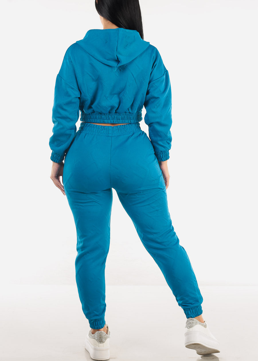 Crop Zip Up Jacket & Jogger Pants Blue (2 PCE SET)