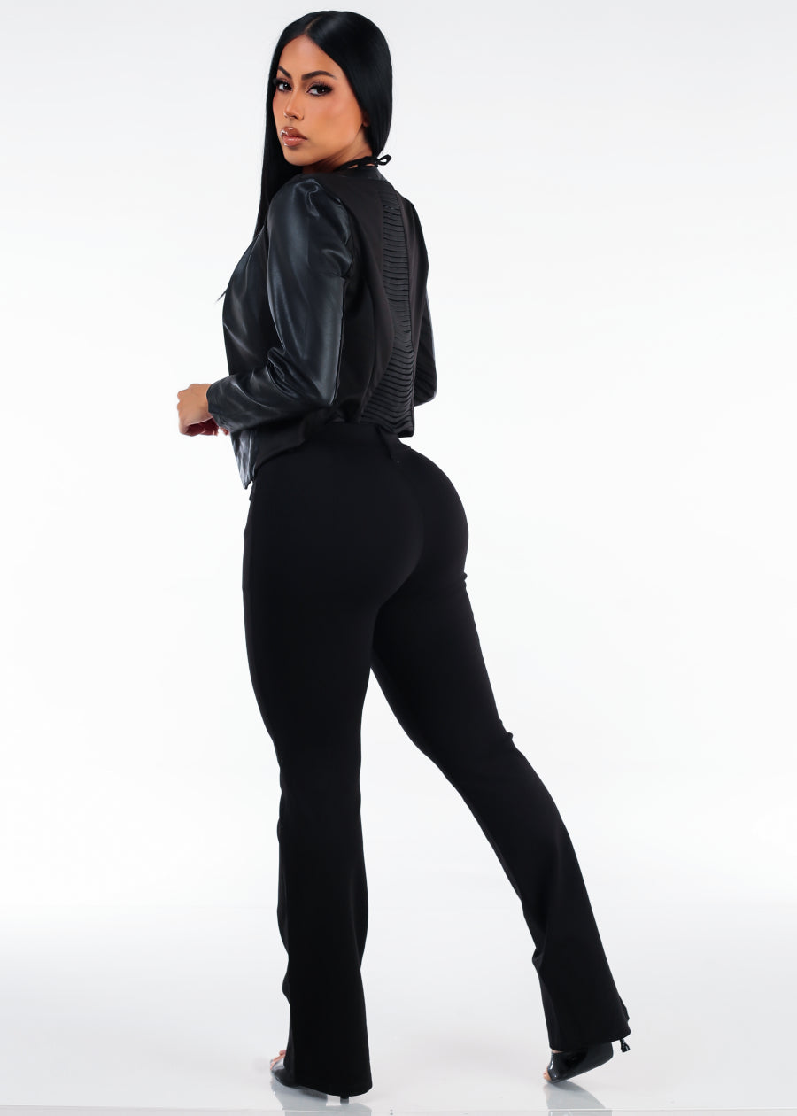 Butt Lift High Waist Stretch Flared Bootcut Dress Pants Black, view 6 of 6