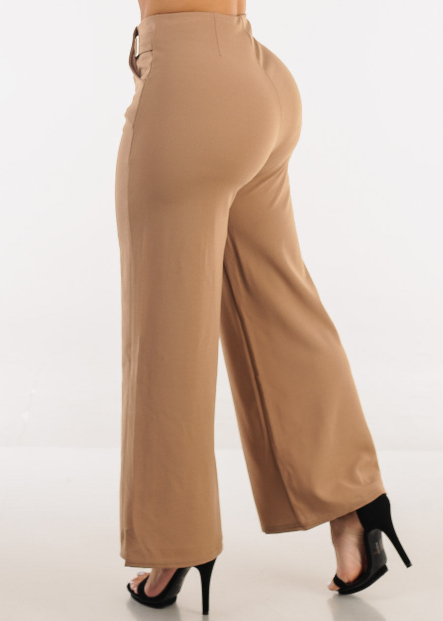 Super High Waist Wide Leg Dressy Pants Taupe