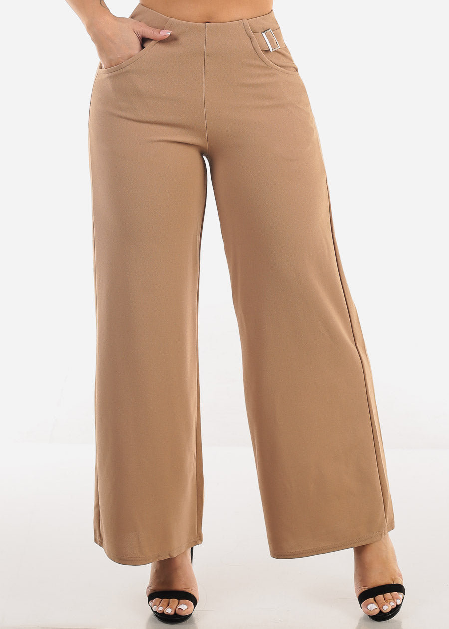 Super High Waist Wide Leg Dressy Pants Taupe