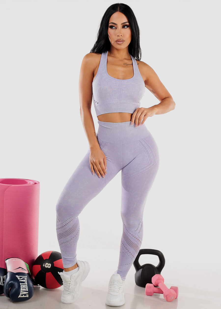 Cut Out Matching Sports Bra & Leggings (2pc Set) Lilac