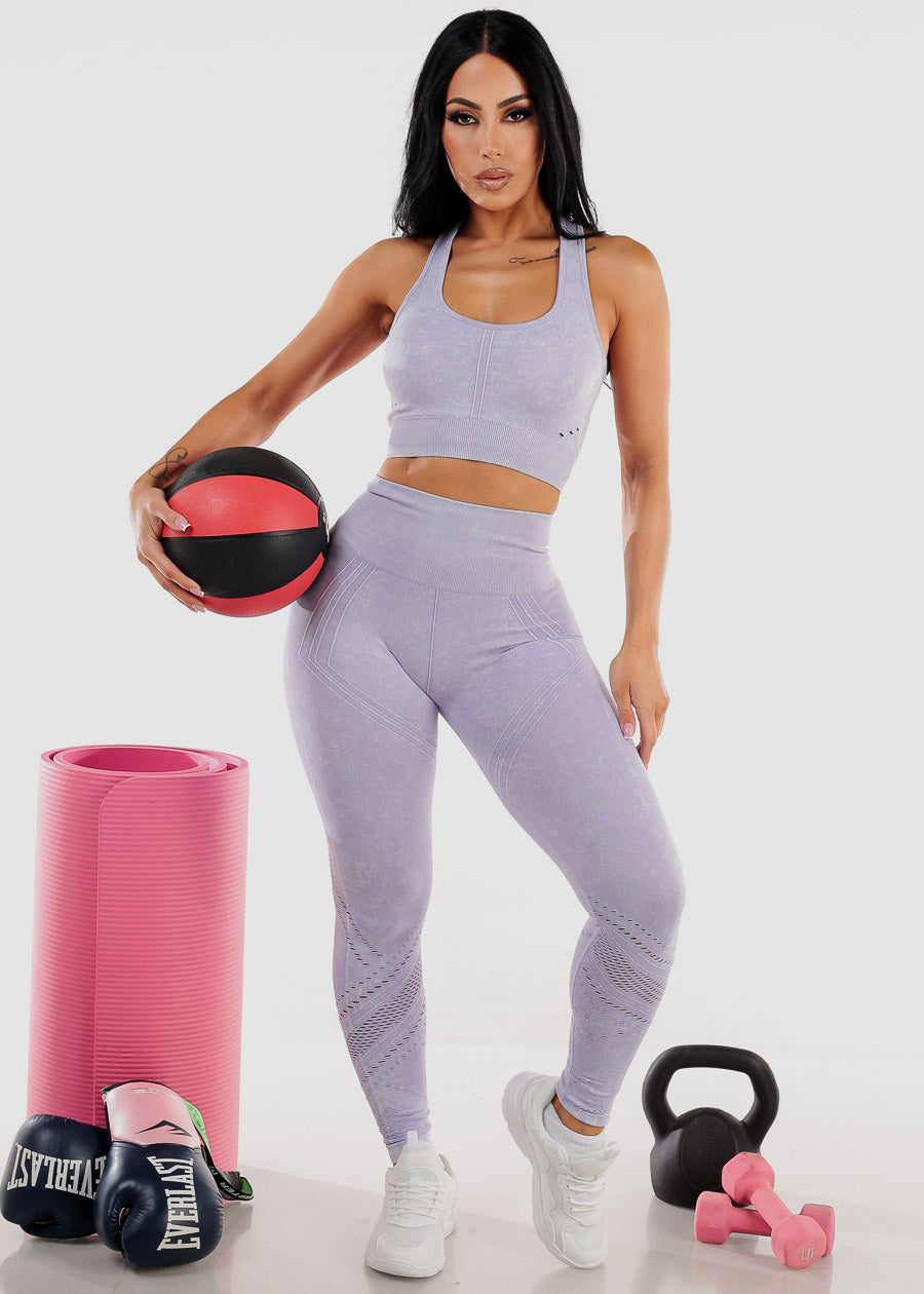 Cut Out Matching Sports Bra & Leggings (2pc Set) Lilac