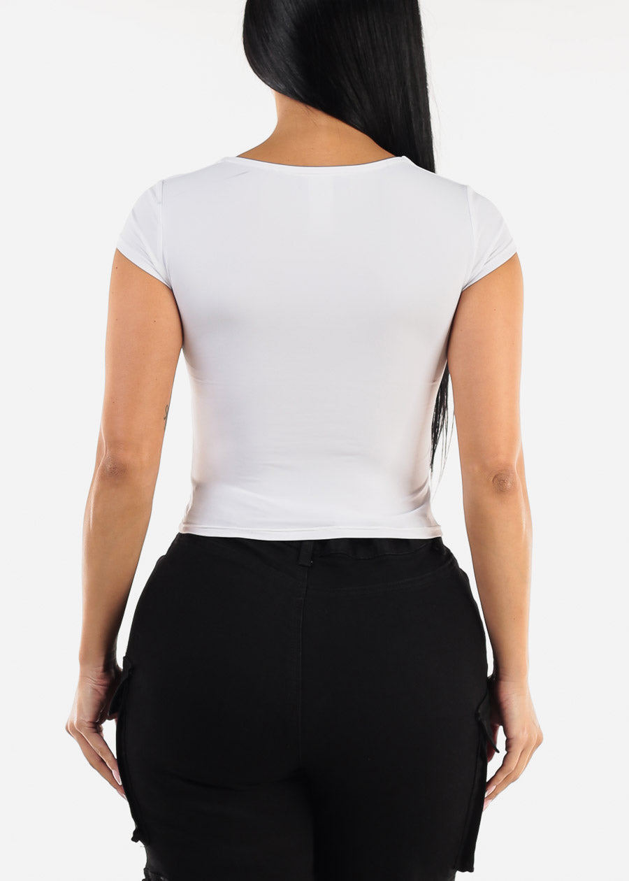 Double Layered Square Neck White Crop Top