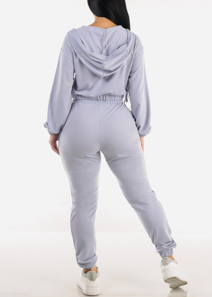 Cropped Zip Up Hoodie & Jogger Pants Lilac (2 PCE SET)