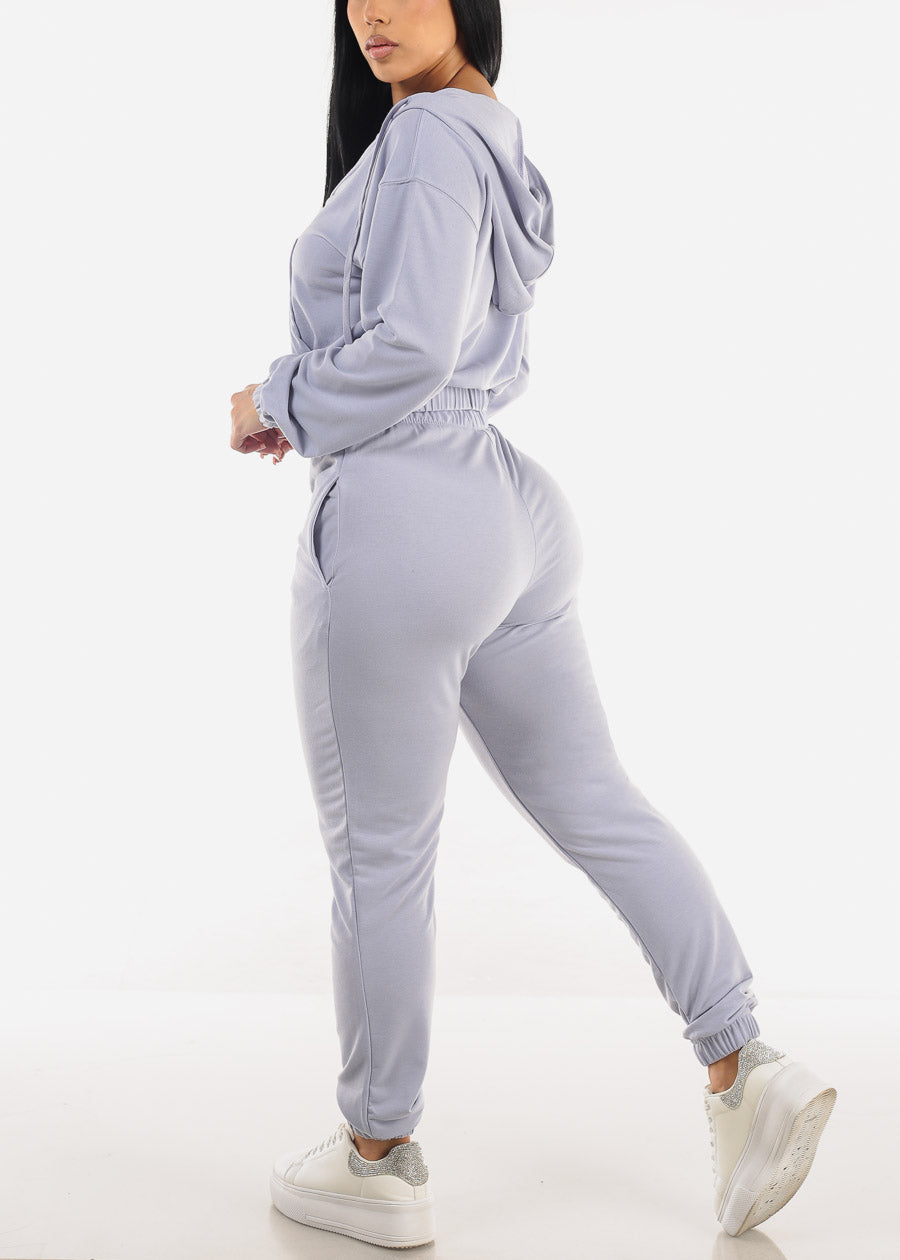 Cropped Zip Up Hoodie & Jogger Pants Lilac (2 PCE SET)