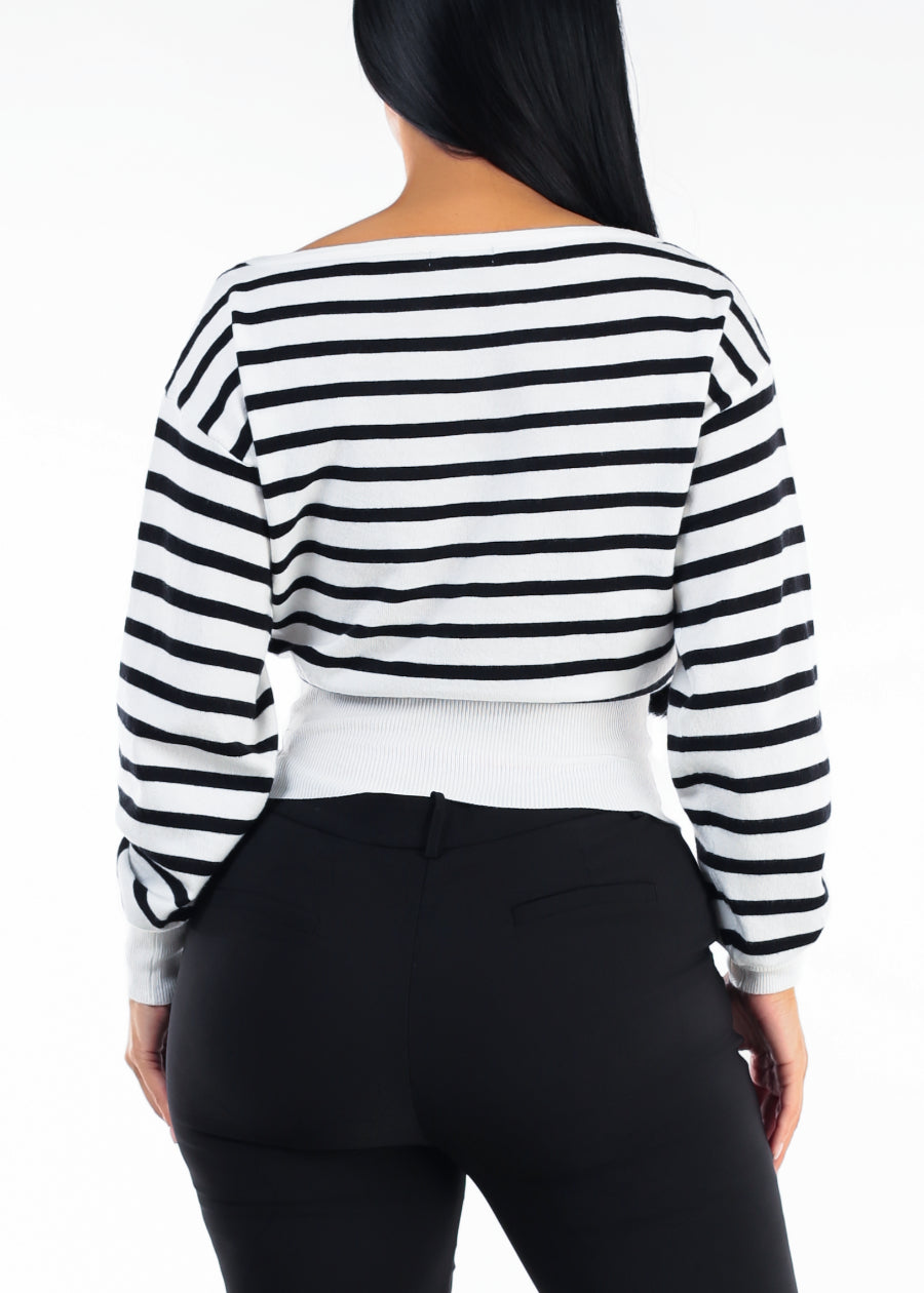 Long Sleeve Boat Neckline Stripe Sweater W&B, view 4 of 4