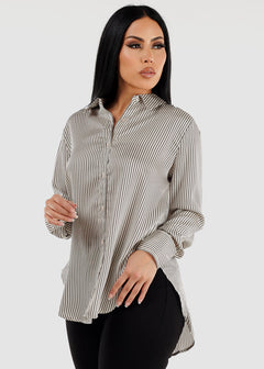 Long Sleeve Button Up Pinstripe Woven Shirt