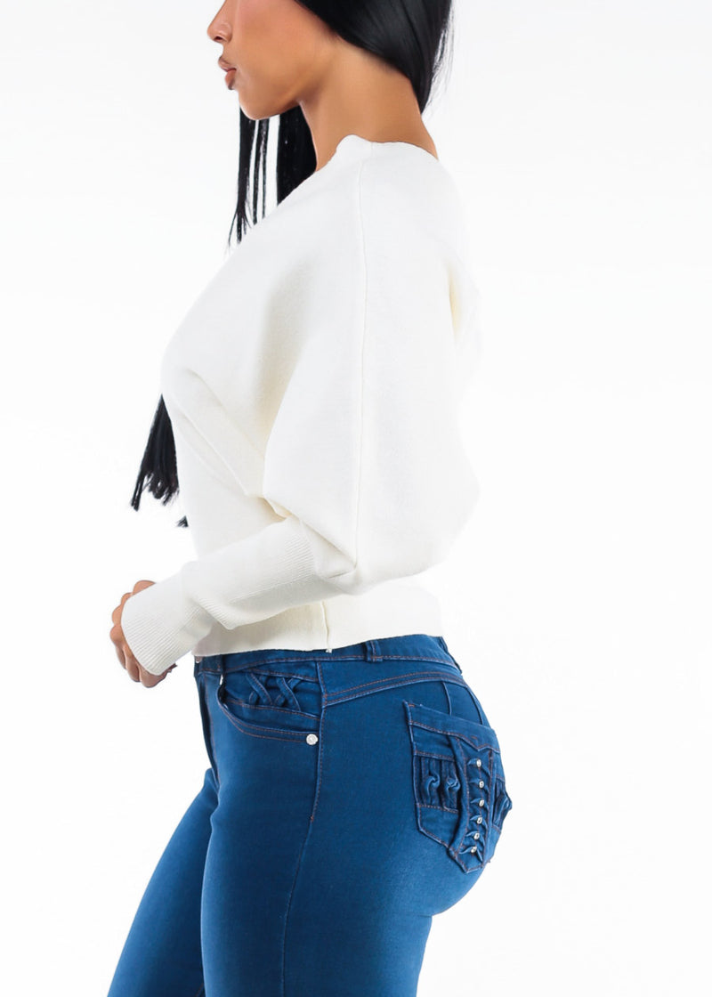 Dolman Long Sleeve Vneck Sweater Ivory