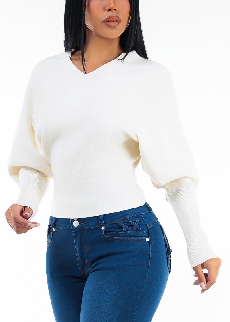 Dolman Long Sleeve Vneck Sweater Ivory