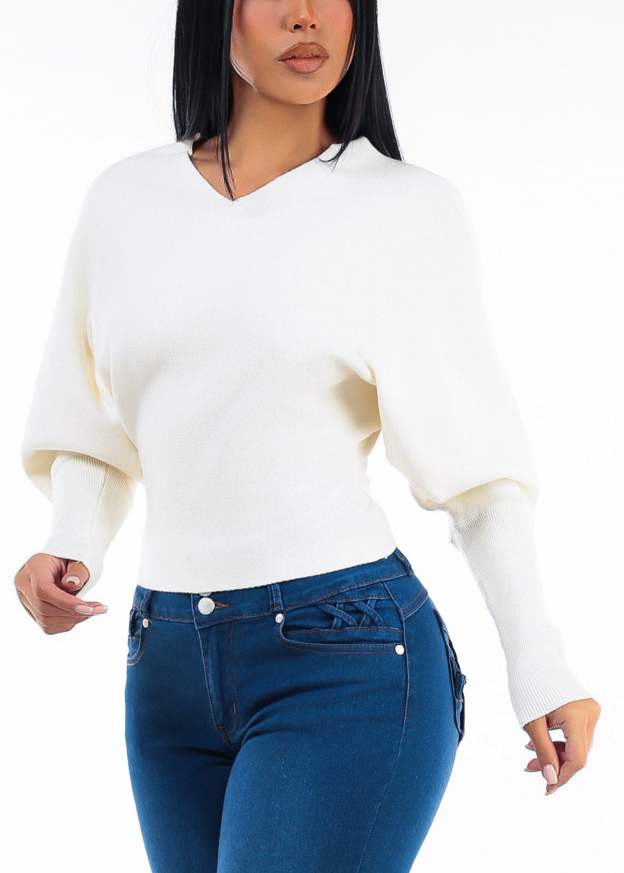 Dolman Long Sleeve Vneck Sweater Ivory