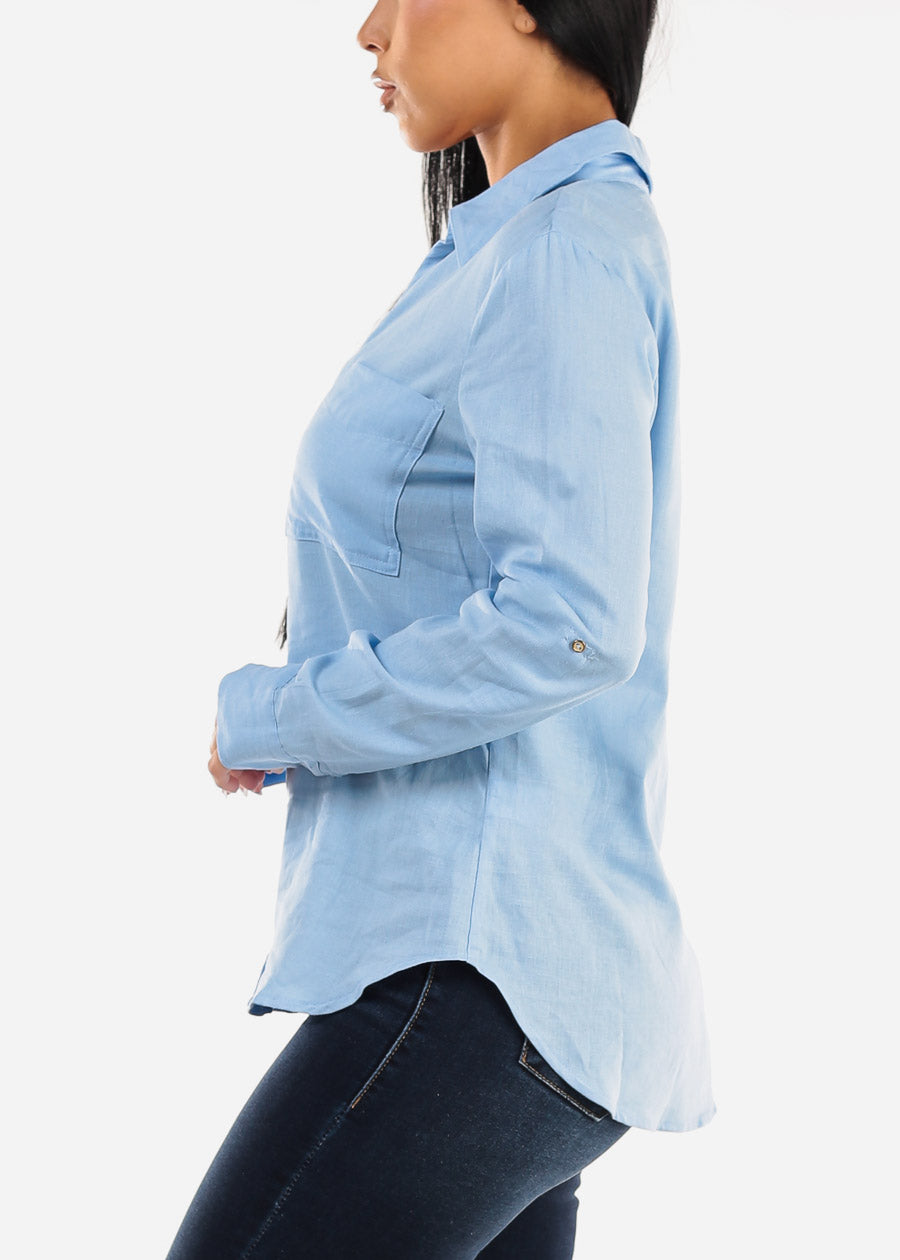 Light Blue Linen Button Down Shirt