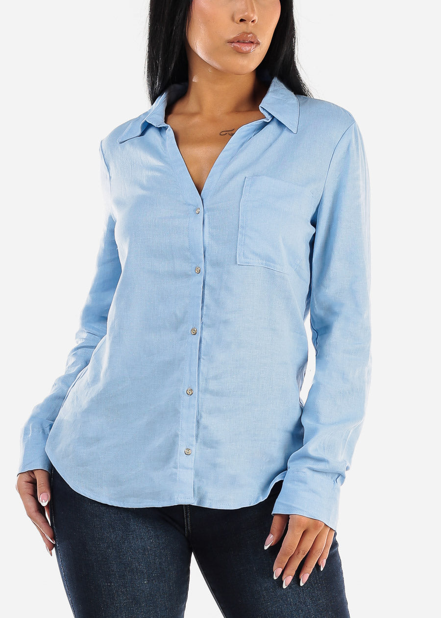 Light Blue Linen Button Down Shirt