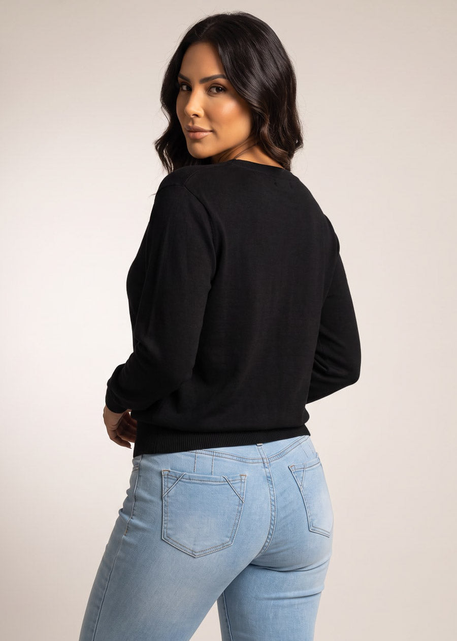 Batwing Long Sleeve Vneck Stretch Sweatshirt Black, view 2 of 2