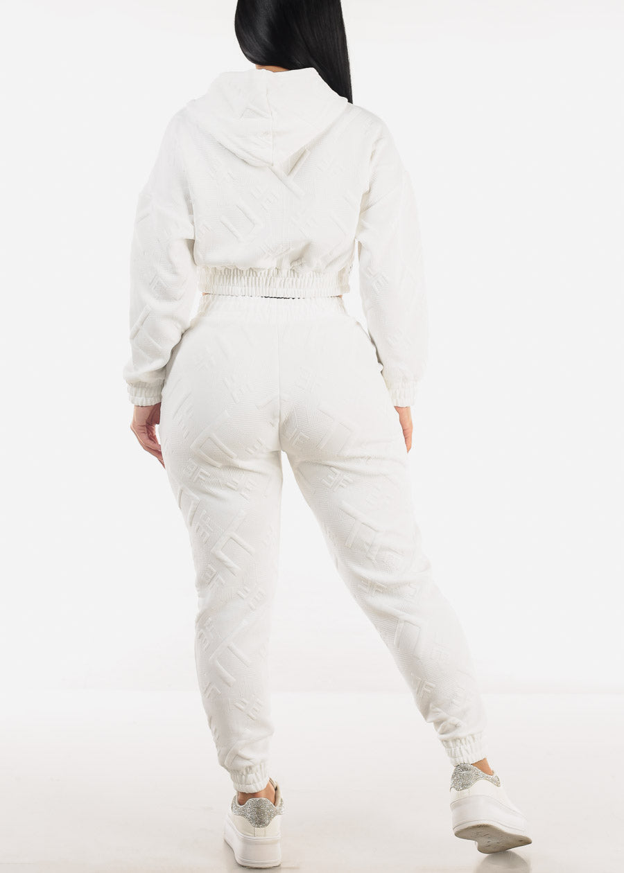 White Crop Zip Up Jacket & Jogger Pants (2 PCE SET)