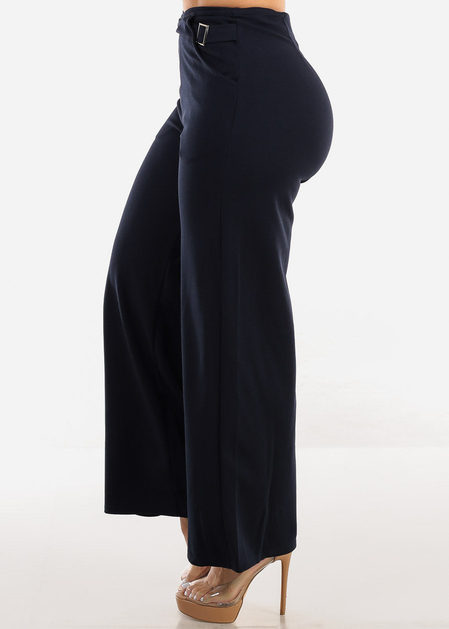 Super High Waist Wide Leg Dressy Pants Navy