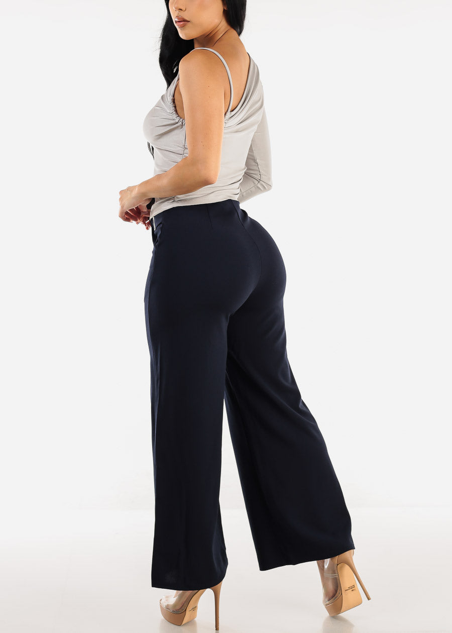 Super High Waist Wide Leg Dressy Pants Navy