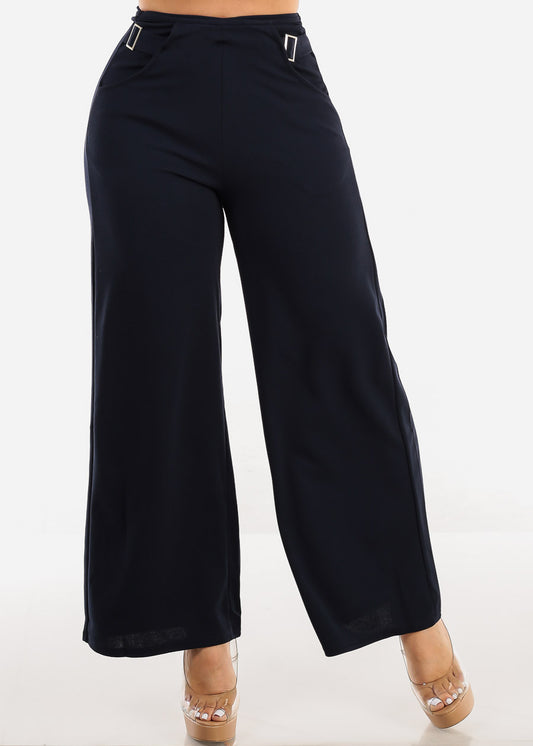 Super High Waist Wide Leg Dressy Pants Navy