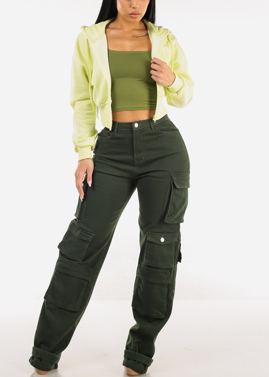 Double Layered Square Neck Crop Top Green