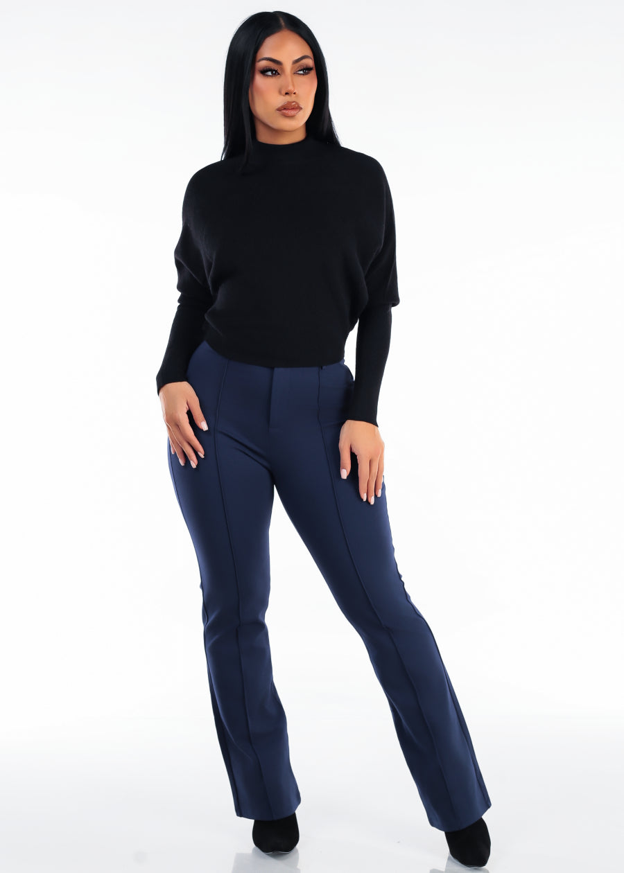 Batwing Long Sleeve Mock Neck Knit Sweater Black, view 2 of 4