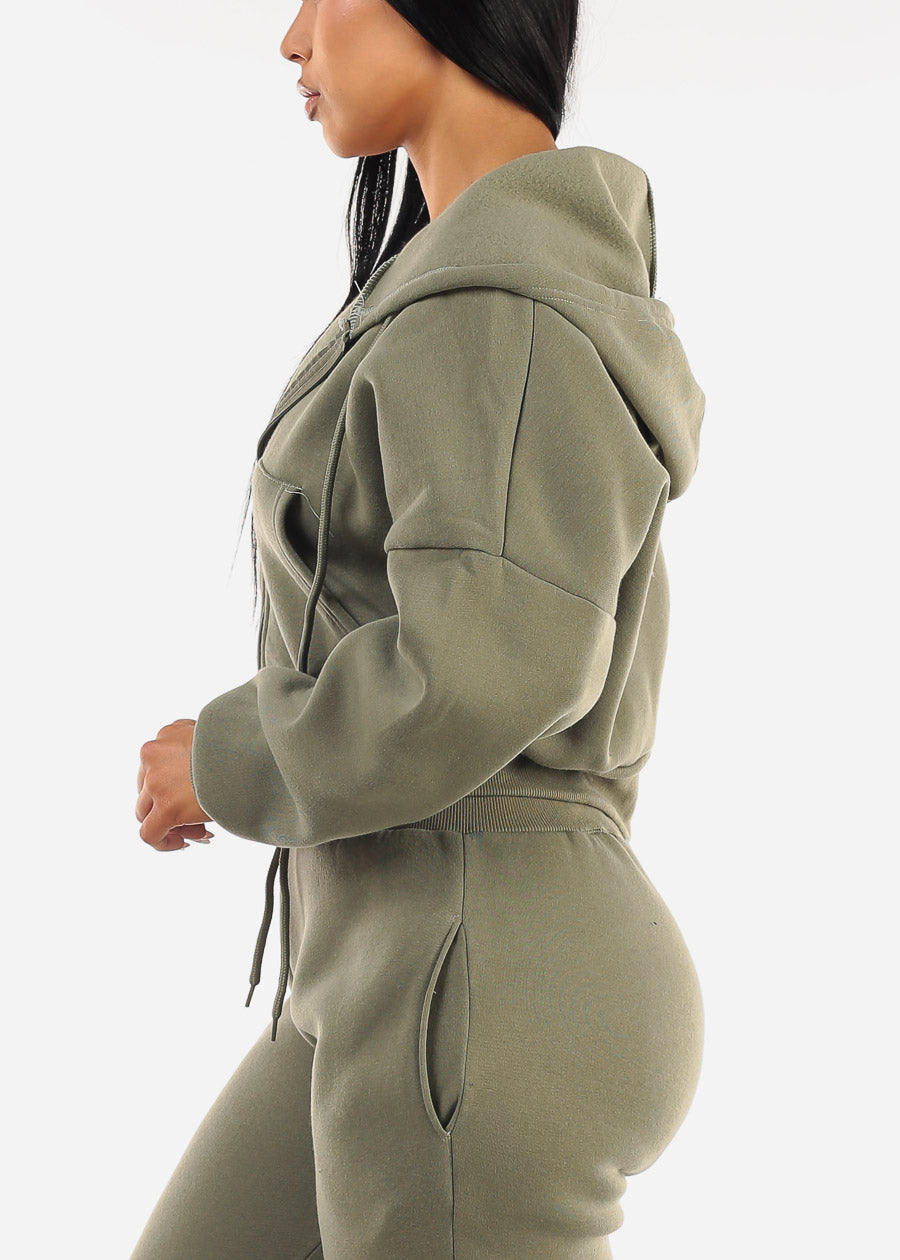 Olive Fleece Zip Up Hoody 