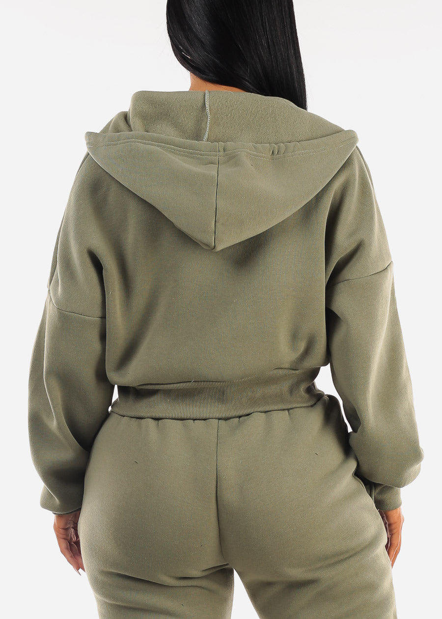 Olive Fleece Zip Up Hoody 