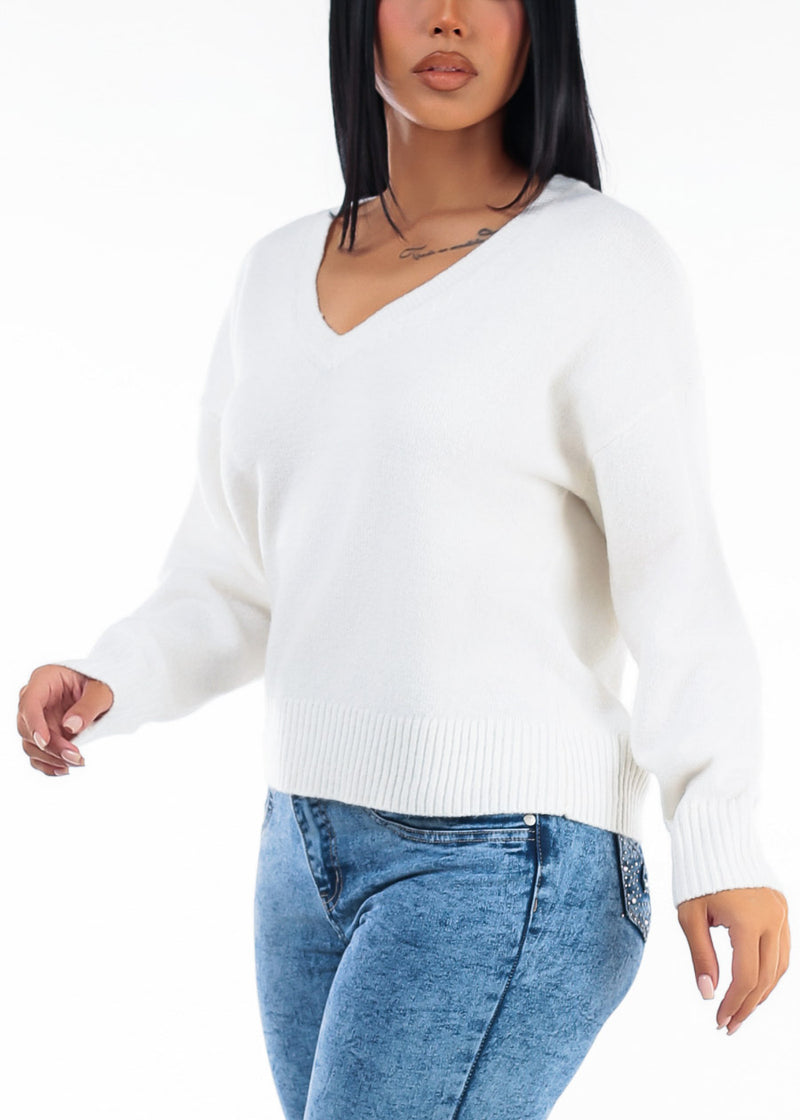 Long Sleeve Vneck Oversized Sweater Ivory