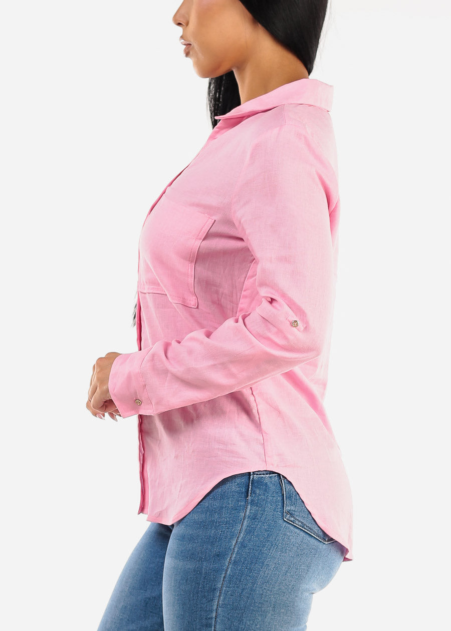 Pink Linen Button Down Shirt