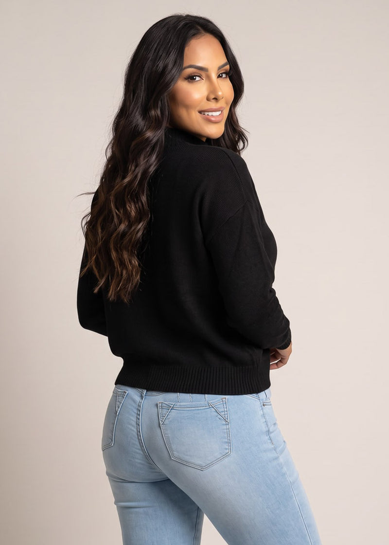 Mock Neck Long Sleeve Knit Sweater Black