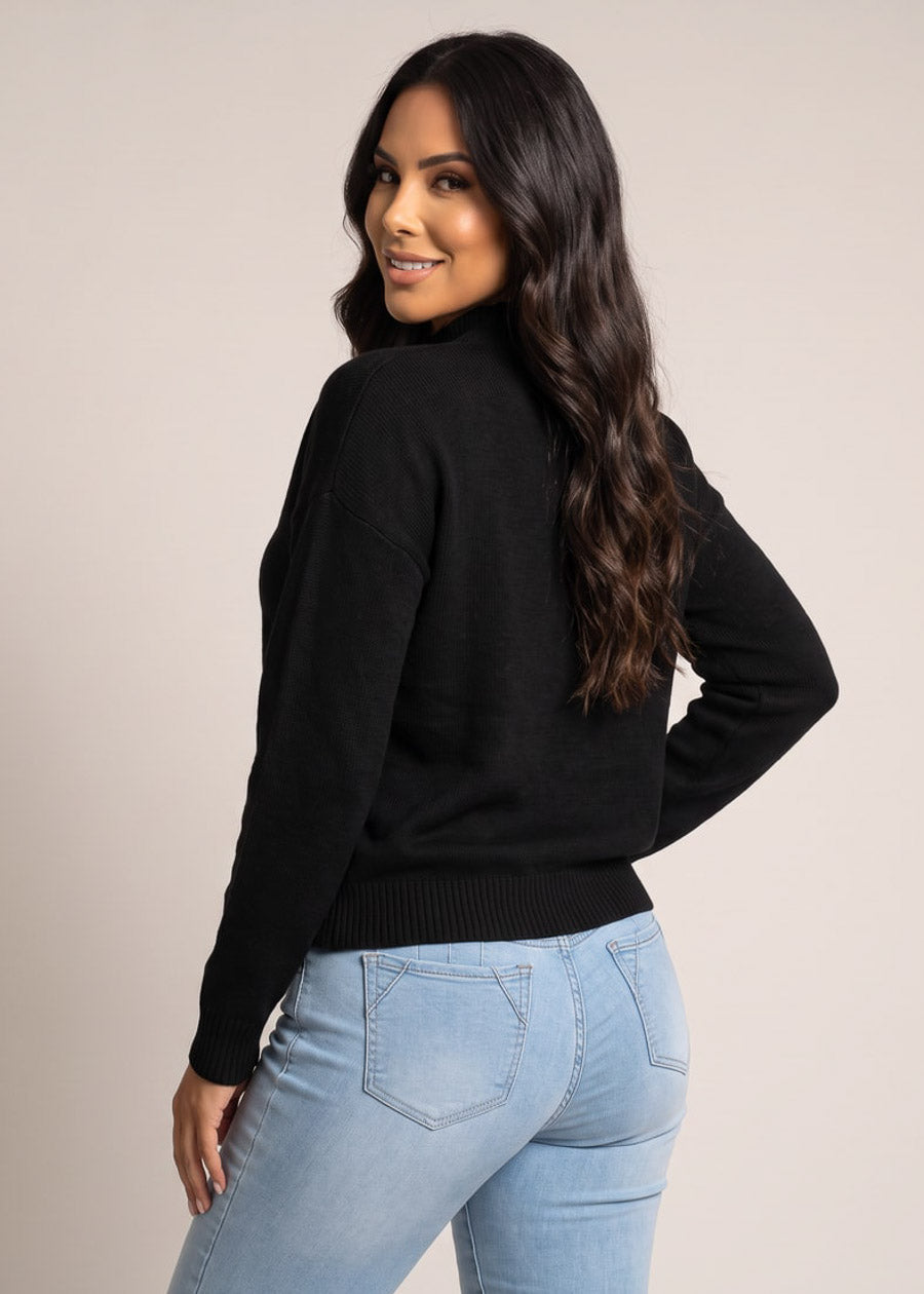 Mock Neck Long Sleeve Knit Sweater Black, view 4 of 4