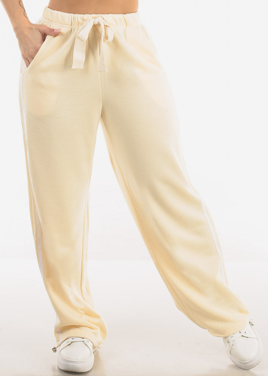 Drawstring Waist Stripe Side Wide Leg Pants Yellow