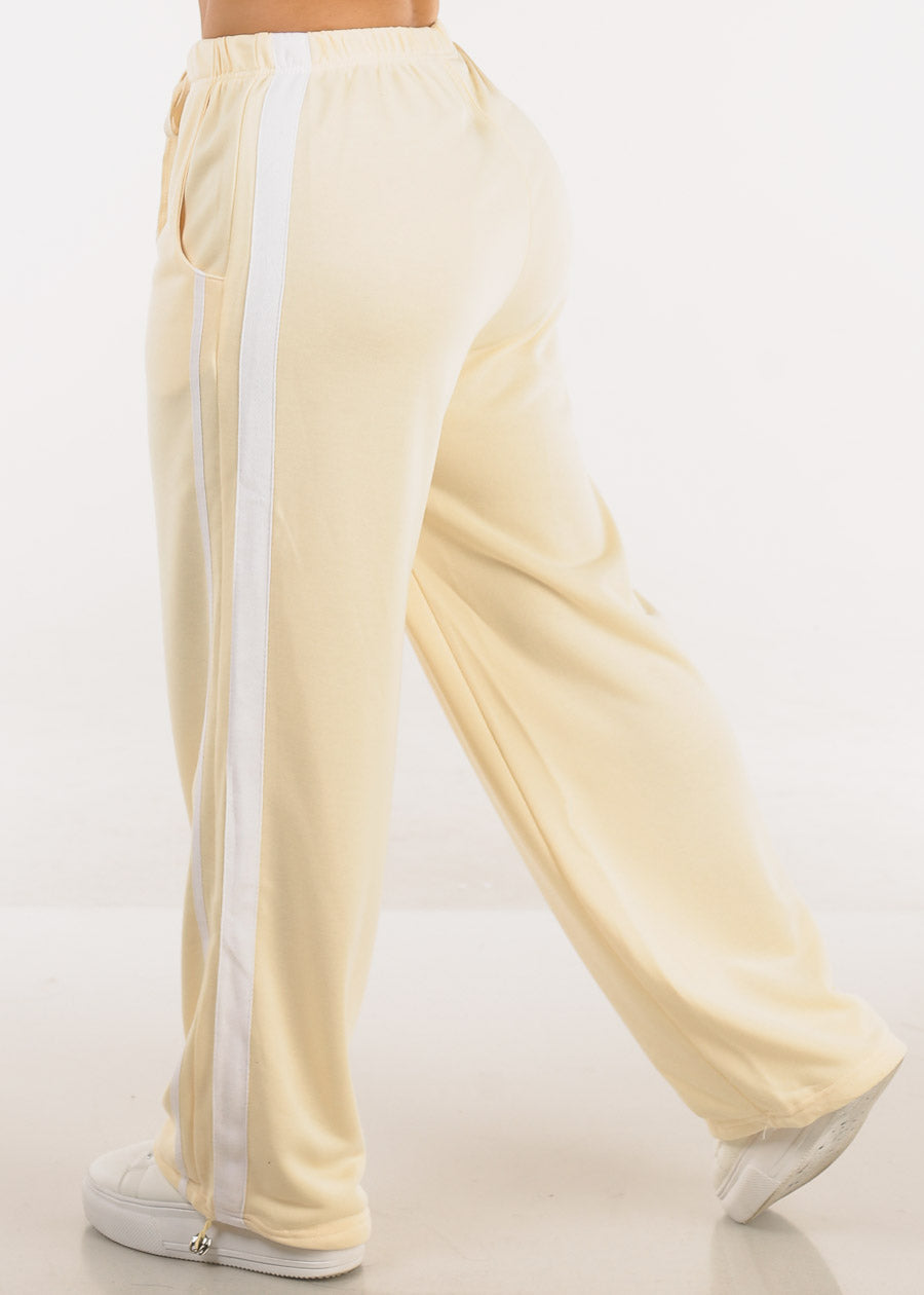 Drawstring Waist Stripe Side Wide Leg Pants Yellow