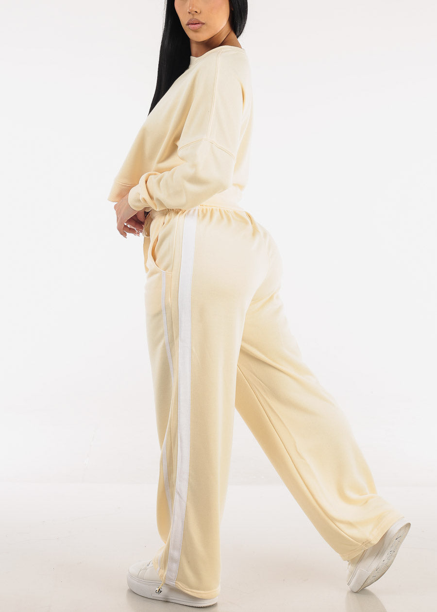 Drawstring Waist Stripe Side Wide Leg Pants Yellow