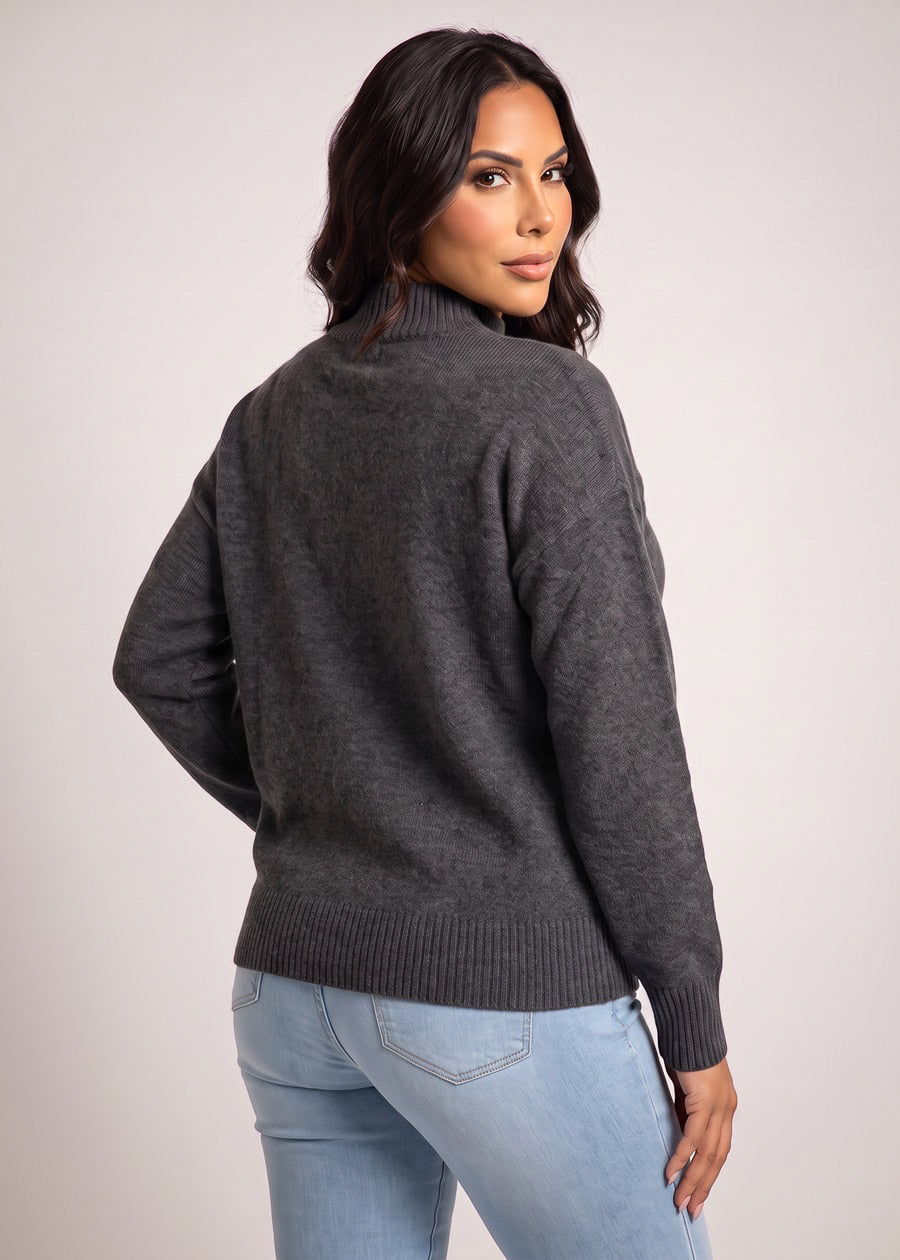 Mock Neck Long Sleeve Knit Sweater Charcoal, view 2 of 4