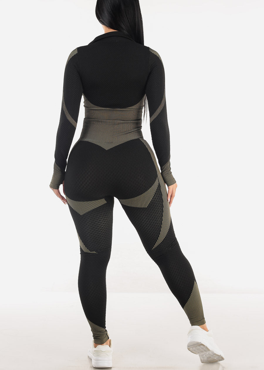 Textured Crop Jacket & Leggings Black (2 PCE SET)