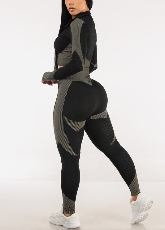 Textured Crop Jacket & Leggings Black (2 PCE SET)