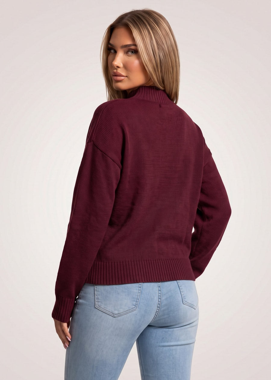 Mock Neck Long Sleeve Knit Sweater Burgundy, view 4 of 4