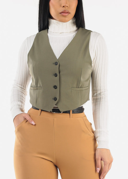 Sleeveless Button Up Olive Vest