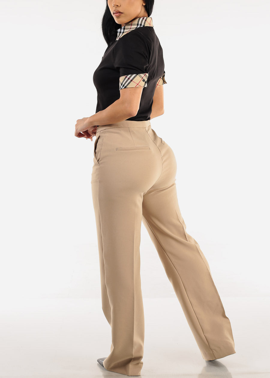 High Waist Formal Straight Khaki Dress Pants