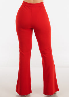 Elegant Wide Legged Flared Dress Pants Red