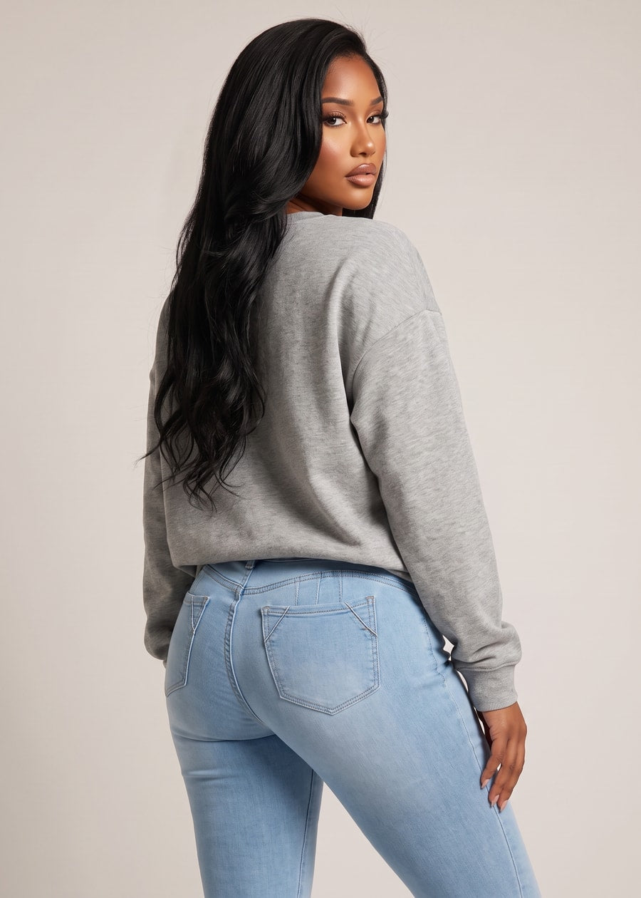 Long Sleeve Crewneck Fleece Oversized Sweatshirt Heather Grey, view 2 of 4